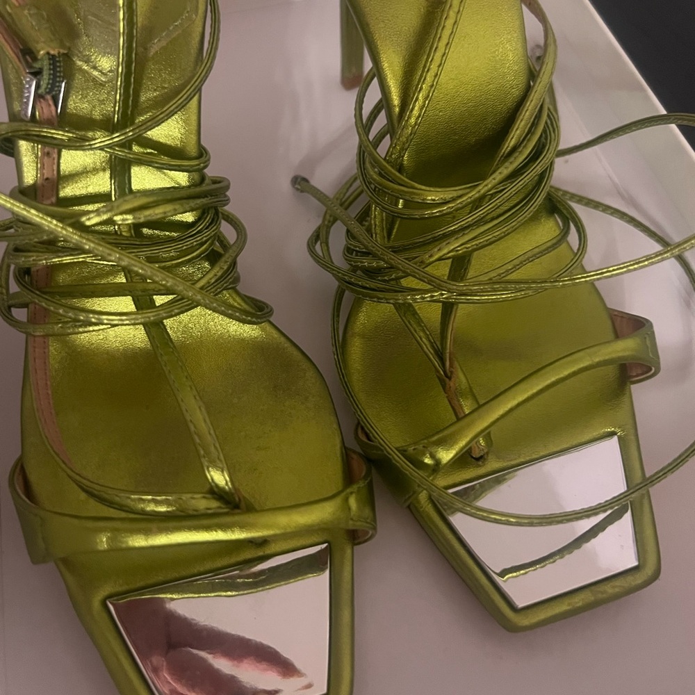 Schutz Metallic Green Strappy Sandal